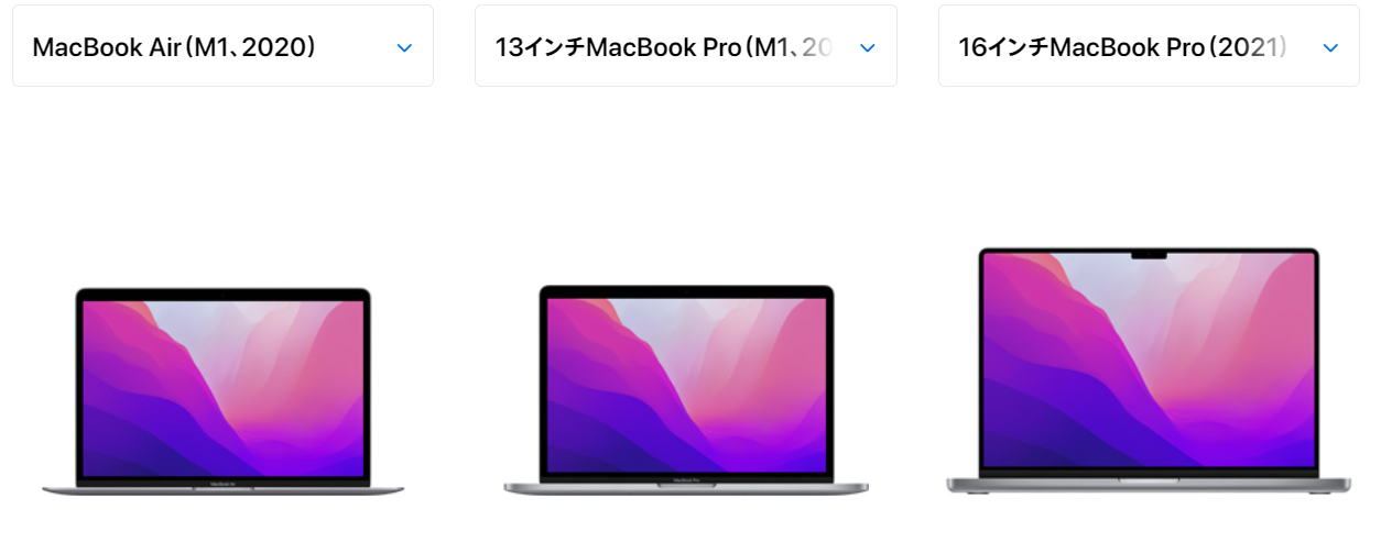 【メモリ16GB/SSD512GB】のMacbook Aiｒ（2020年モデル）～最新Macbook Pro(2021)比較
